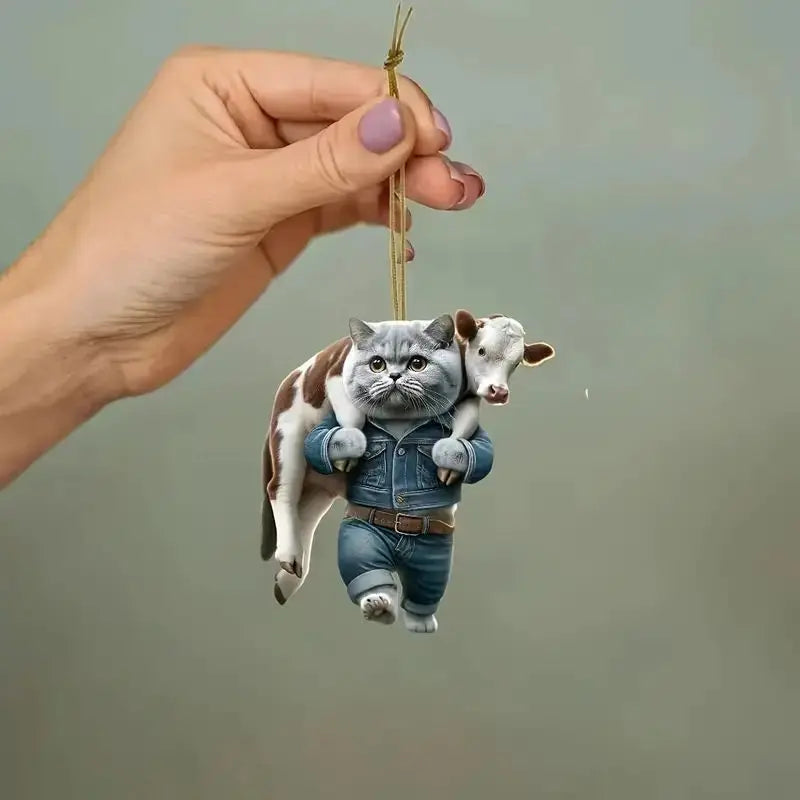 New Acrylic Flat 2D Cat Key Chain – Creative & Cute Pendant for Bags and Keys