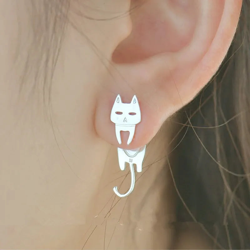 Charming Cat Fish Stud Earrings: 925 Sterling Silver, Hypoallergenic