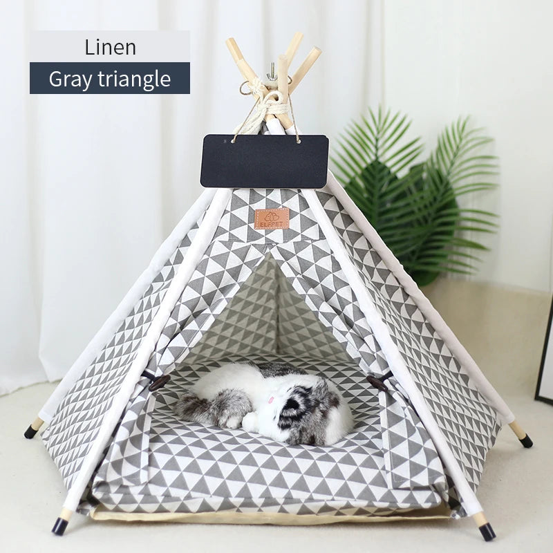 Cozy Pet Teepee Tent for Cats and Dogs – Portable, Removable, and Washable Indoor House with Cushion and Blackboard