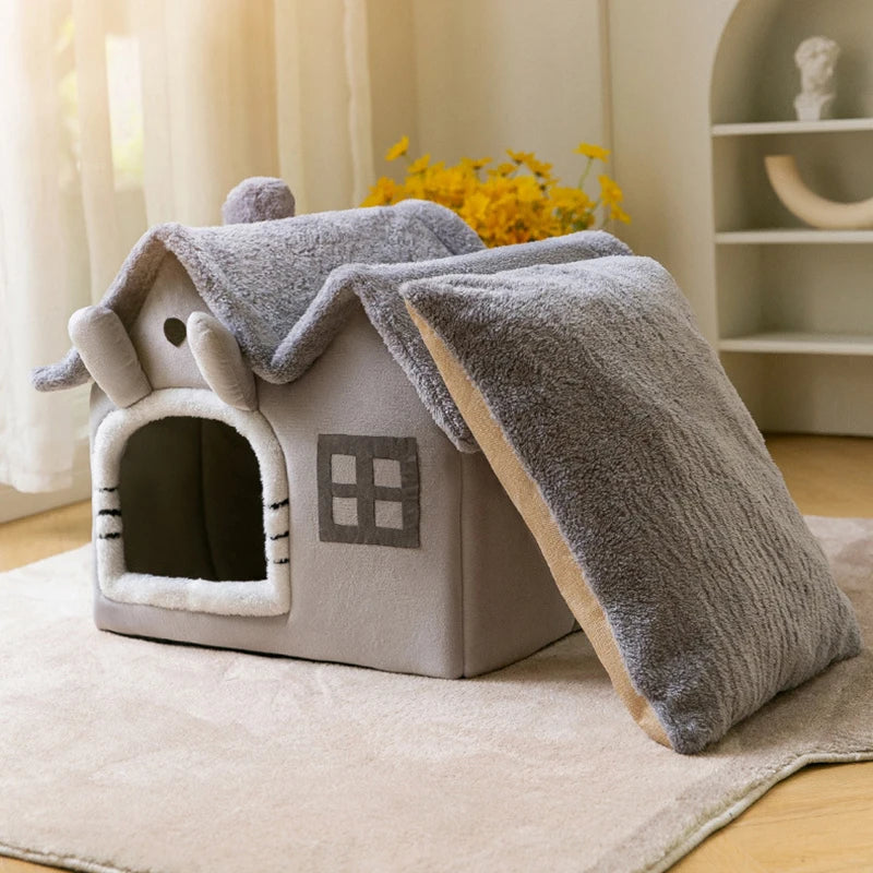 Foldable Cat House Winter Warm Cave Bed