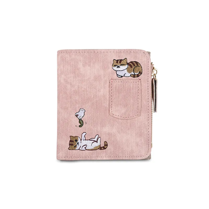 Macroupta Embroidery Cat Women's Wallet - Kawaii Mini Cards Holder Clutch