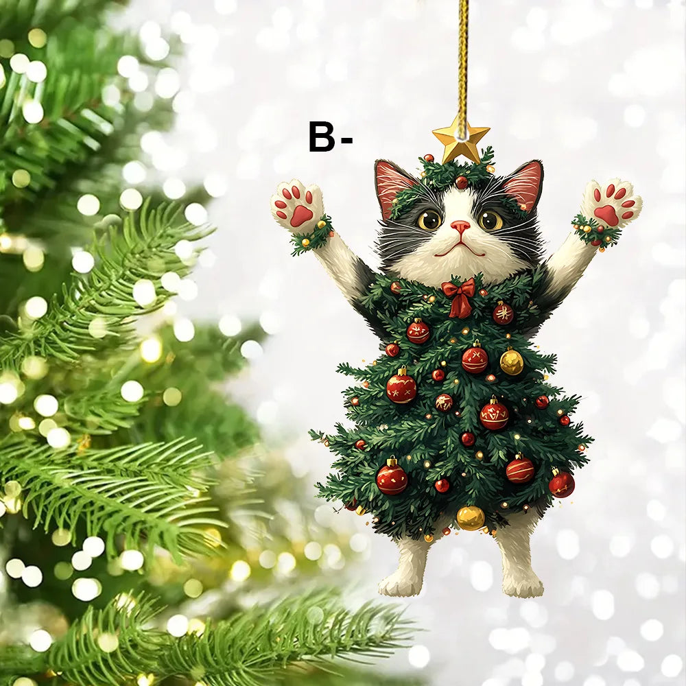 Christmas Tree Cat Decorations - Holiday Kitten Pendant