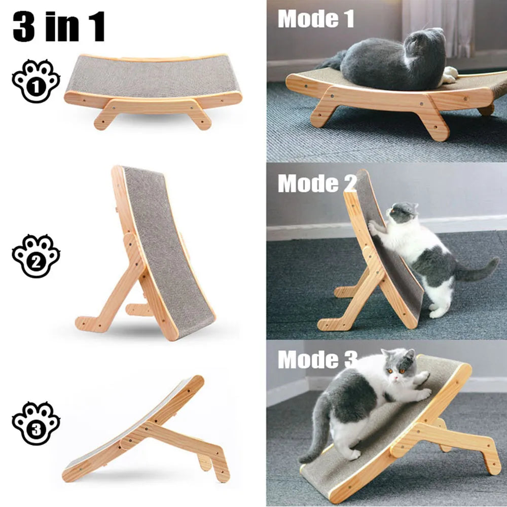 PATYOCAT Wooden Cat Scratcher Detachable Lounge Bed - 3-in-1 Scratching Post for Cats, Durable and Stylish