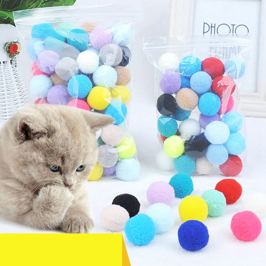 Colorful Cat Pom Pom Toy Set: 50/100 pcs Funny Stretch Plush Balls
