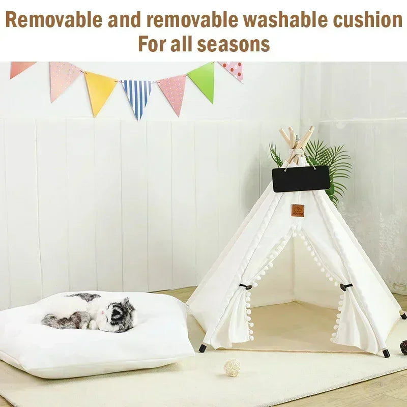 Cozy Pet Teepee Tent for Cats and Dogs – Portable, Removable, and Washable Indoor House with Cushion and Blackboard