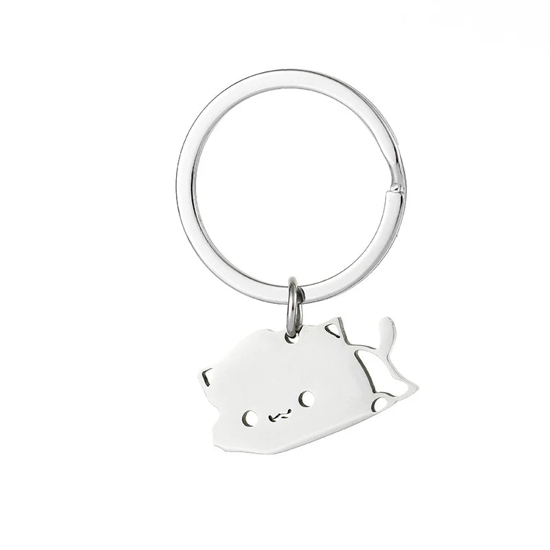 Stainless Steel Cat Couple Keychain - Cute Animal Matching Keyring Pendants