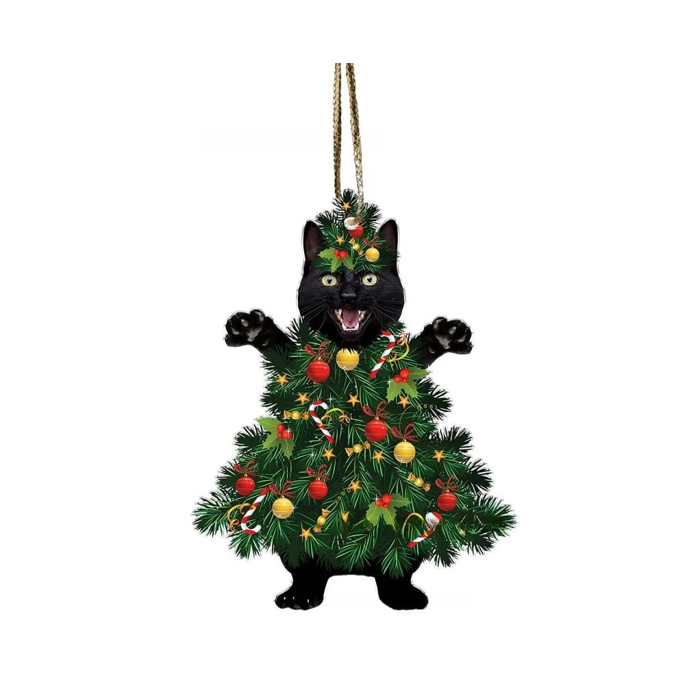 Christmas Tree Cat Decorations - Holiday Kitten Pendant