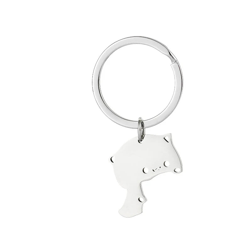 Stainless Steel Cat Couple Keychain - Cute Animal Matching Keyring Pendants