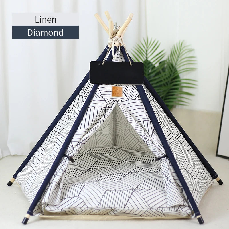 Cozy Pet Teepee Tent for Cats and Dogs – Portable, Removable, and Washable Indoor House with Cushion and Blackboard