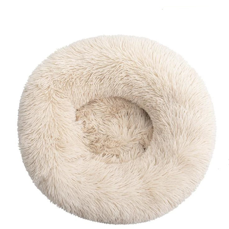 Round Plush Pet Bed: Calming Donut Design with Removable Cover