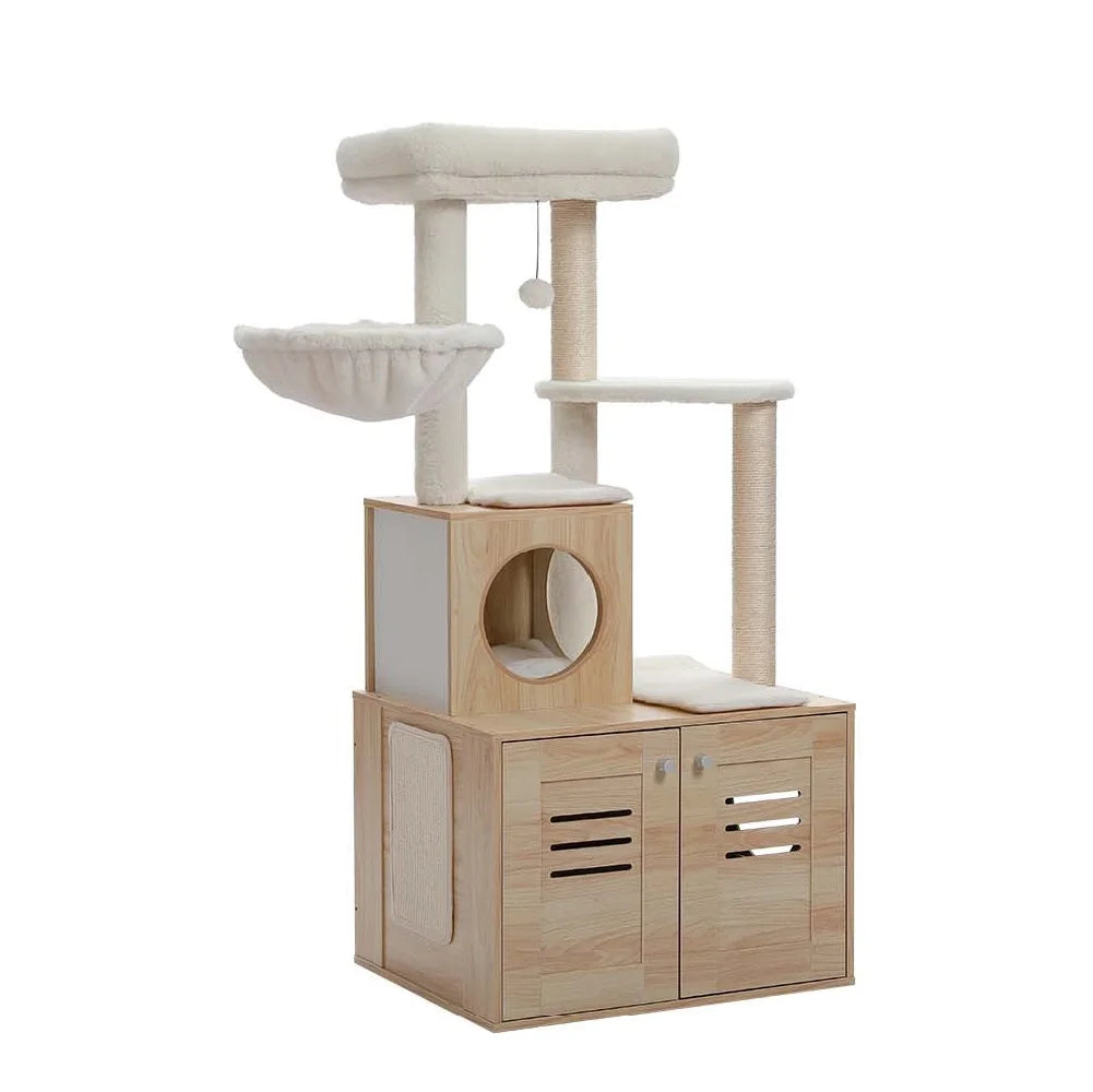 127CM Modern Cat Tree with Condo Included Cat Litter Box