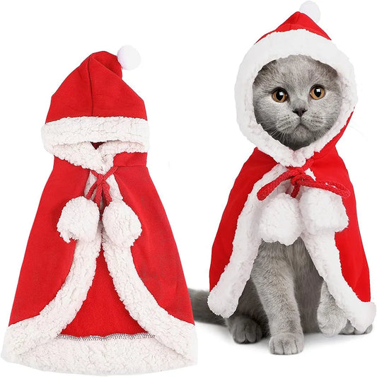 Santa Paws Pet Costume - Festive Christmas Cape and Scarf for Cats and Dogs