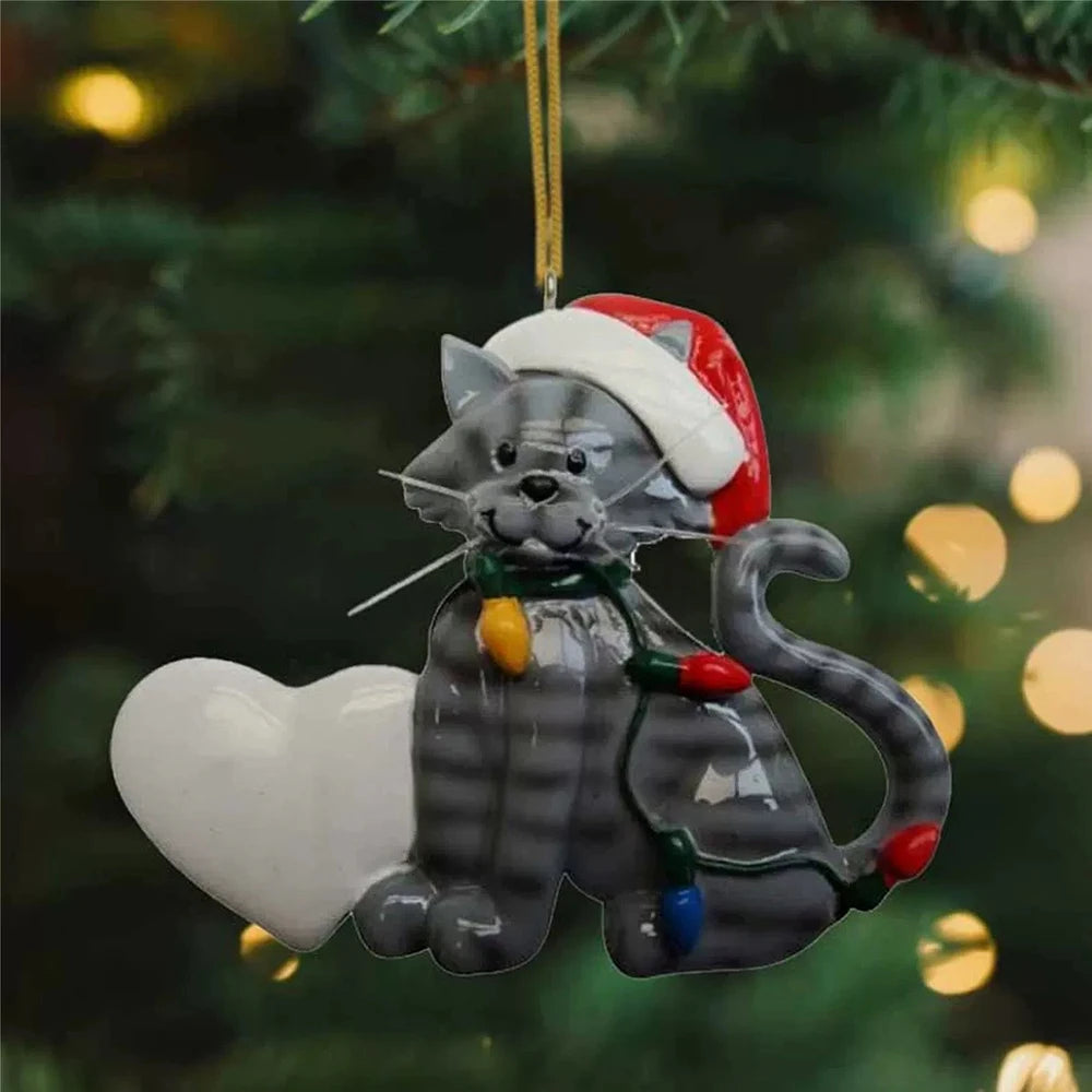 Christmas Tree Cat Decorations - Holiday Kitten Pendant