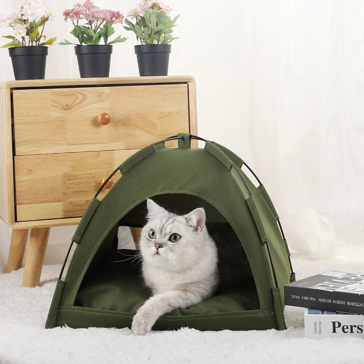 BeiYu Pet Tent Bed - Cozy Winter Clamshell Cat House with Warm Cushions