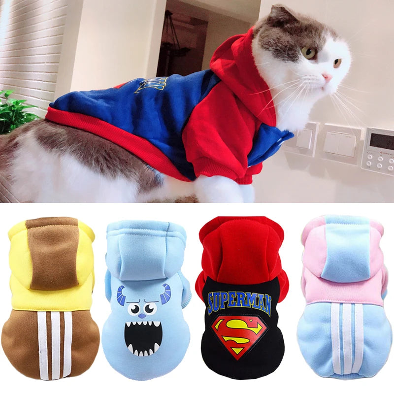 Cat & Puppy Sport Hoodies - Striped Cartoon Print for Small Pets