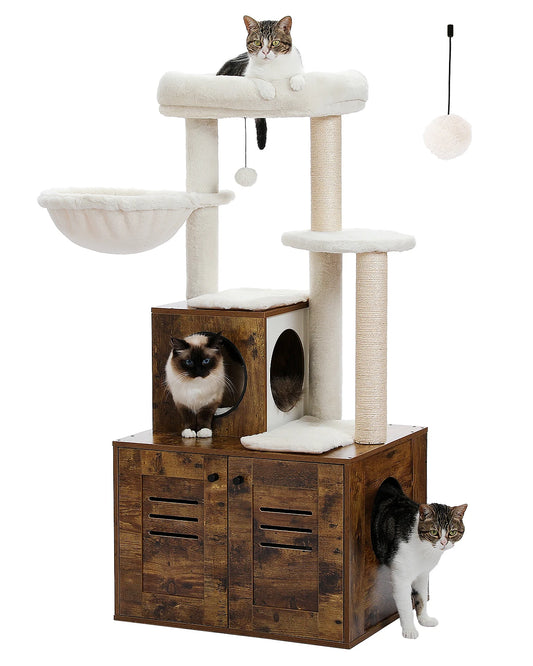 127CM Modern Cat Tree with Condo Included Cat Litter Box