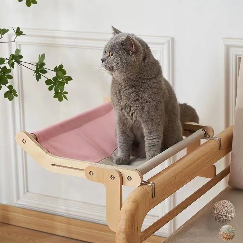 Hanging Pet Cat Bed Window Hammock - Wooden Cat Perch Furniture