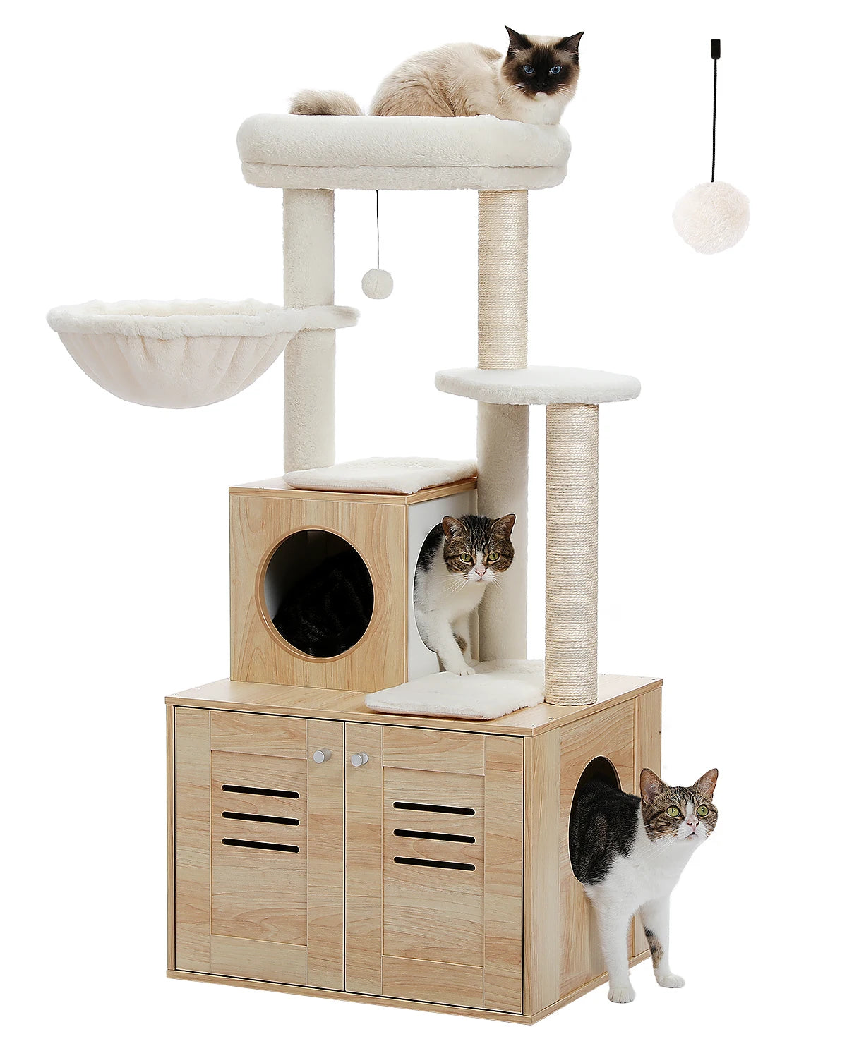 127CM Modern Cat Tree with Condo Included Cat Litter Box