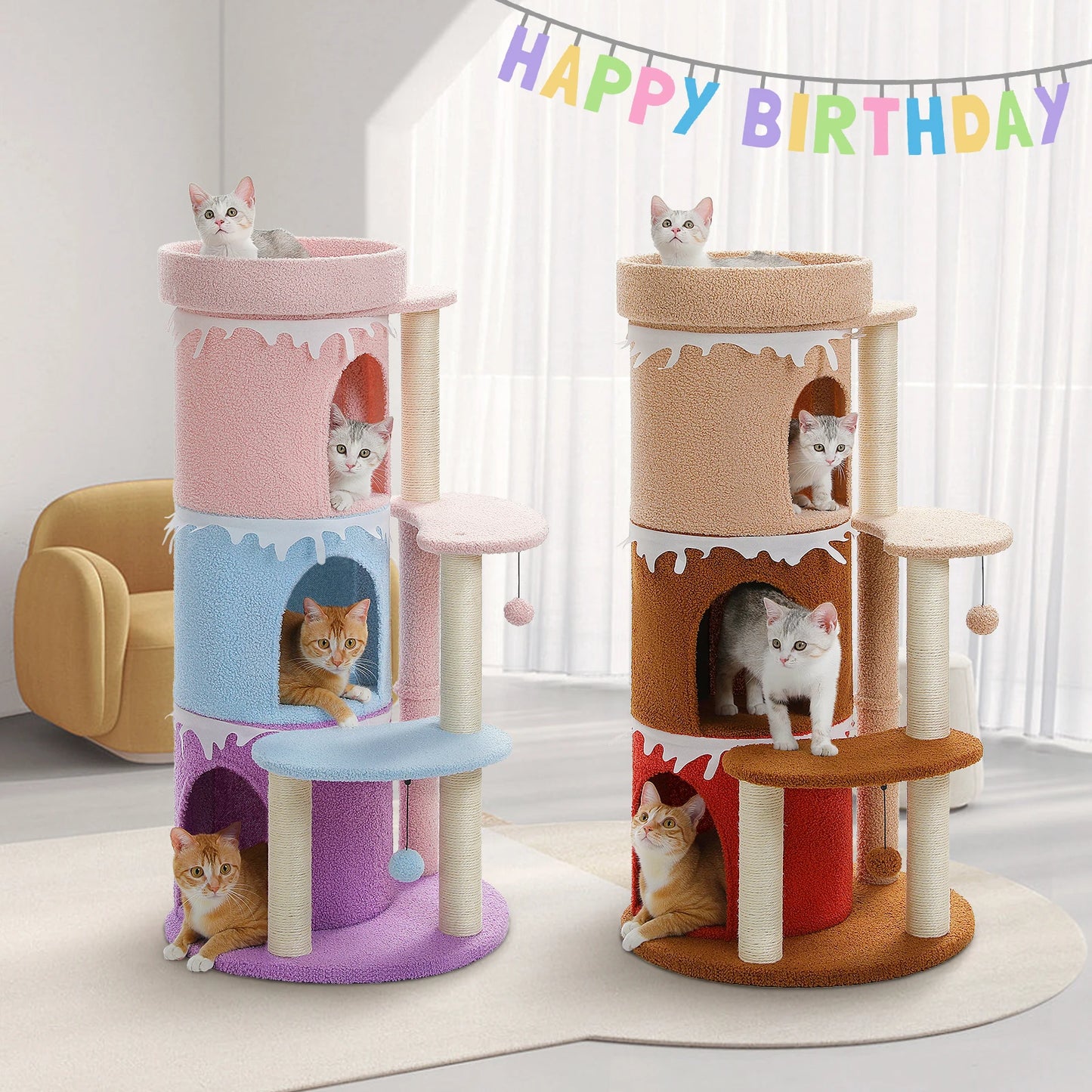 Cat Tree and Condos for Large Cats - Cake Design Cat Tower with Top Perch and Sisal Scratching Posts