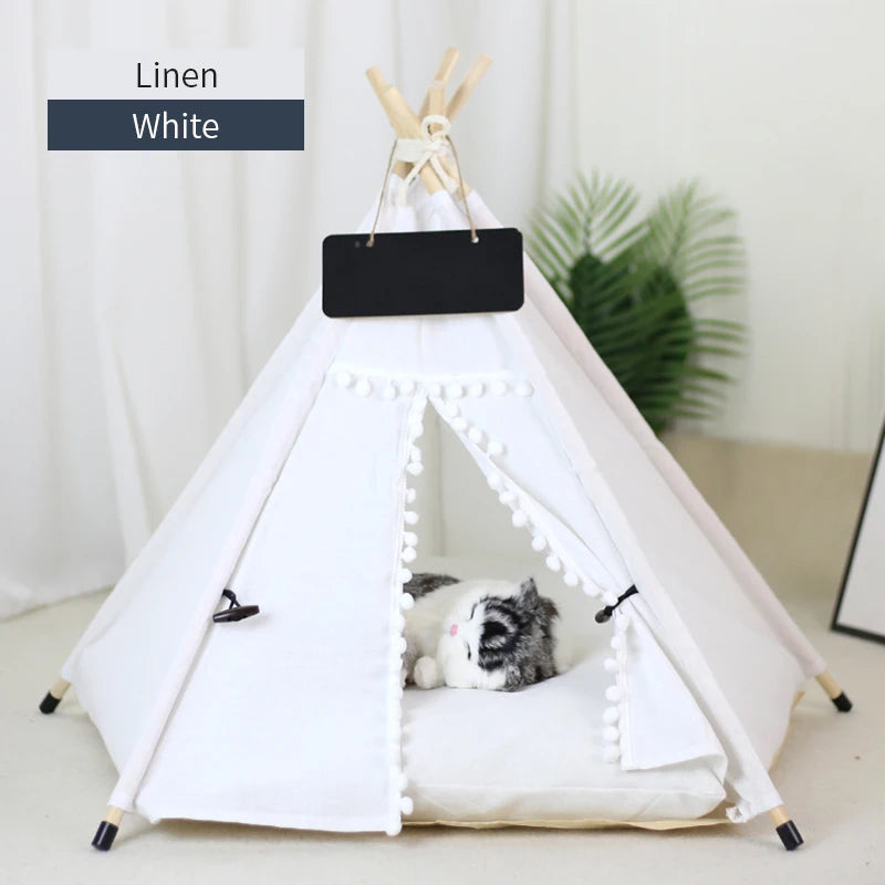 Cozy Pet Teepee Tent for Cats and Dogs – Portable, Removable, and Washable Indoor House with Cushion and Blackboard