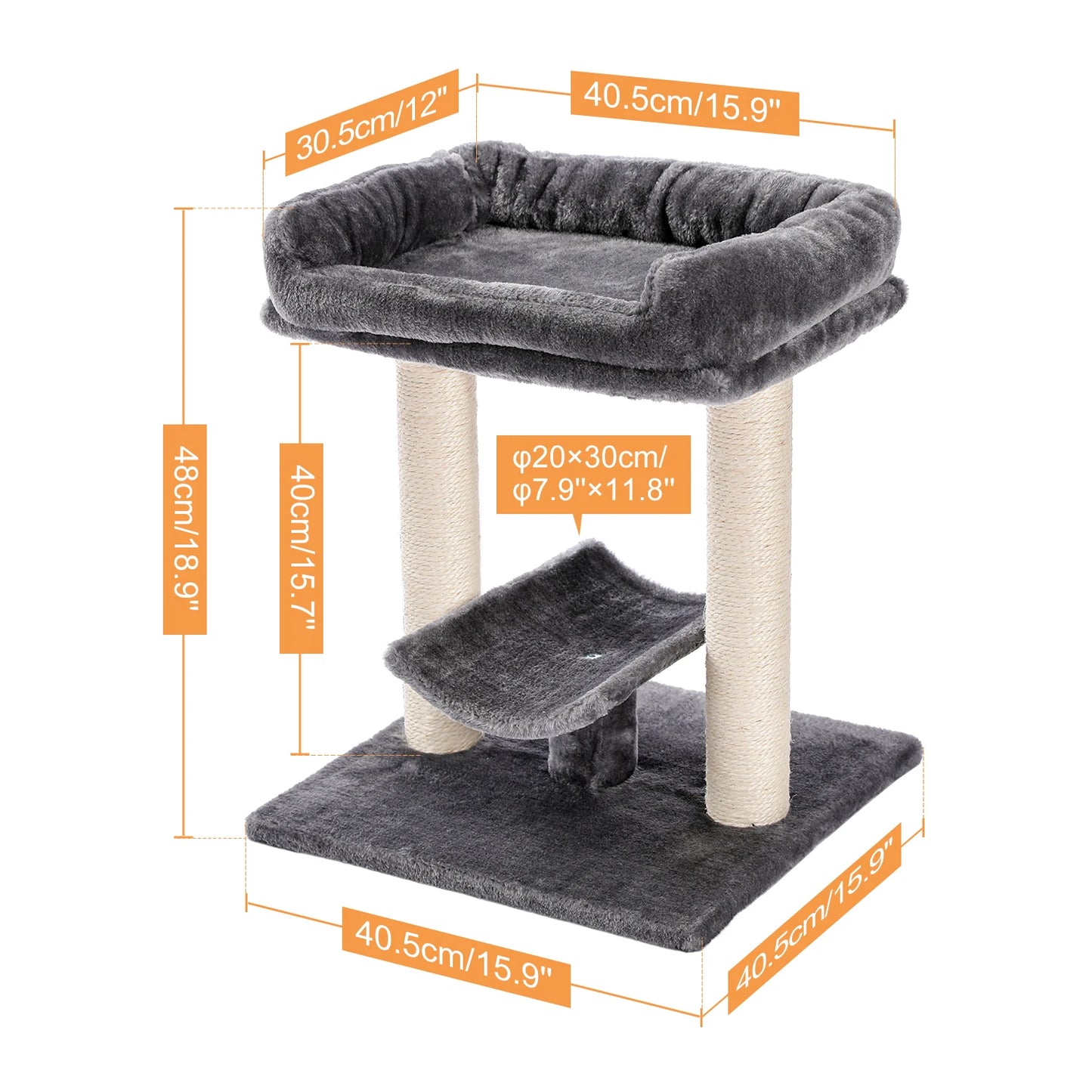 48CM Small Cat Tree with Top Large Perch Bed Curved Platform